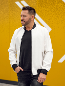 Fehér színű férfi bomber bőrdzseki Bolf 7110A