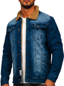 Bélelt férfi farmerdzseki gránátkék színben Bolf MJ520BS