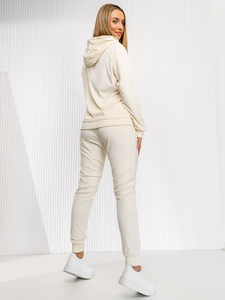 Ekrü színű kapucnis kétrészes női bársony melegítő Bolf 8C1176