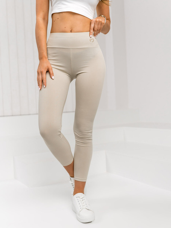 Ekrü bordázott női leggings Bolf W7903A1