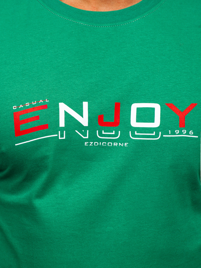 Zöld színű férfi pamut póló mintával Bolf 14739