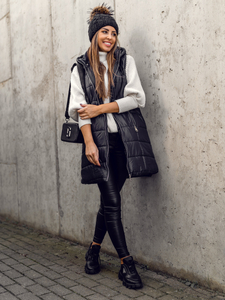 Fekete színű hosszú steppelt női mellény Bolf 82019