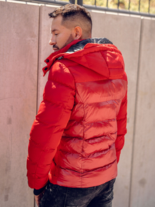 Piros férfi téli steppelt kabát Bolf 99527A