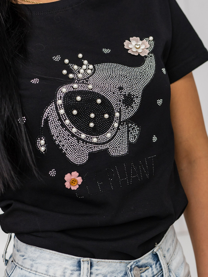 Fekete női póló applikációval Bolf 96T625