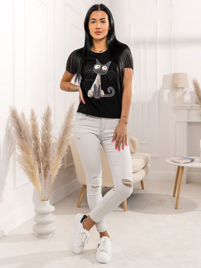 Fekete női póló applikációval Bolf 95T2515