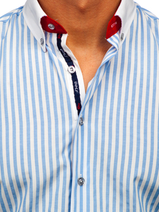 Hosszú ujjú csíkos férfiing égszínkék színben Bolf 20727
