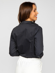 Gránátkék színű minta nélküli hosszú ujjú női ing Bolf HH039