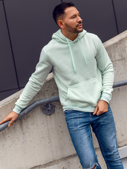 Mentazöld színű kapucnis kenguruzsebes férfi pulcsi Bolf 2009A