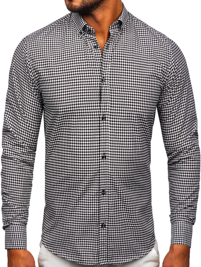 Hosszú ujjú kockás férfiing fekete színben Bolf 22745