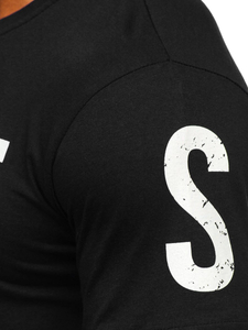 Férfi póló mintával fekete Bolf 1180