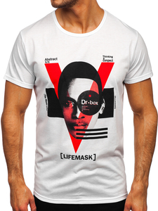 Mintás férfi póló fehér színben Bolf KS2552