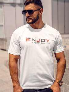 Fehér színű férfi pamut póló mintával Bolf 14739A