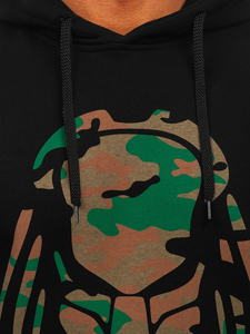 Fekete színű kapucnis férfi melegítőfelső mintával Bolf 147048