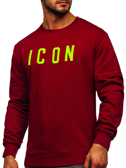 Kapucni nélküli bordó  férfi pulcsi hímzett 3D-s mintával Bolf 146176