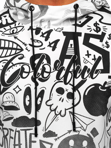 Fehér színű kapucnis kenguruzsebes férfi melegítőfelső mintával Bolf 8B995