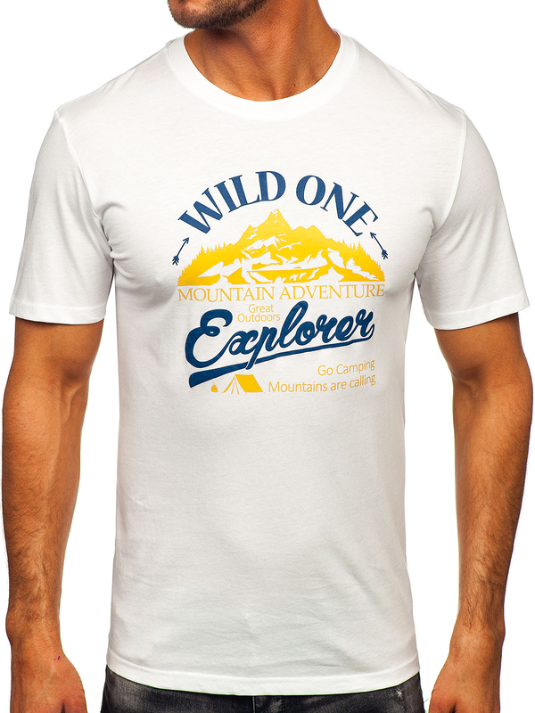 Fehér pamut férfi póló mintával Bolf MPO3484