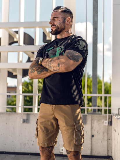 Férfi pamut nyomtatott póló Fekete Bolf 192379A