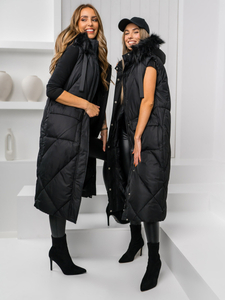 Fekete színű hosszú steppelt női mellény Bolf 5M3166