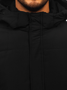 Fekete hosszú steppelt férfi télikabát Bolf 91M9912