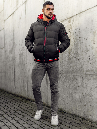Kétoldalas steppelt téli férfi dzseki fekete-piros színben Bolf 7410