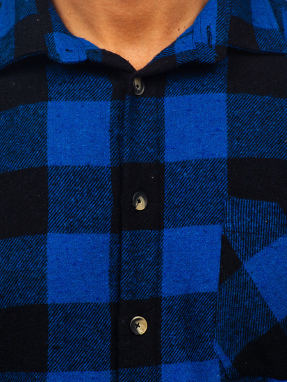 Sötétkék férfi flanel kockás ing hosszú ujjú Bolf 2025-1