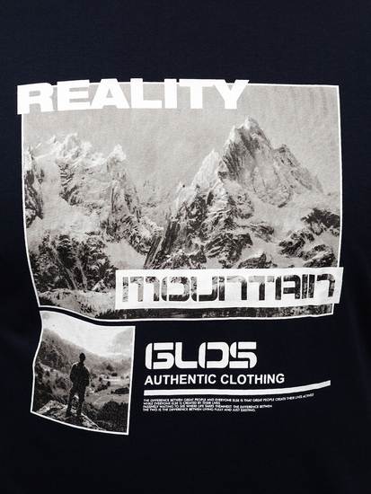 Sötétkék pamut férfi póló mintával Bolf MPO3461