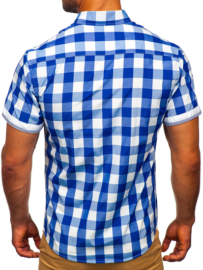 Kockás rövid ujjú férfiing búzavirágkék színben Bolf 4508