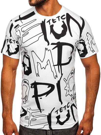 Fehér színű férfi pamut póló mintával Bolf KS1972