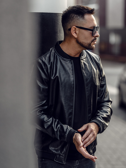 Férfi bomber bőrdzseki fekete színben Bolf 6803B