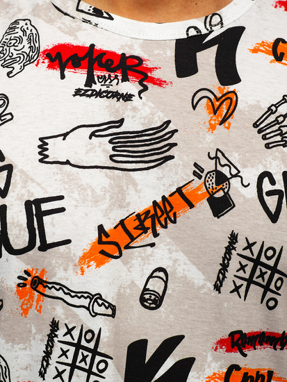 Mintás férfi póló fehér színben Bolf 14908