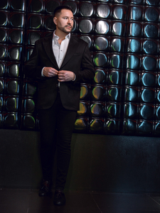 Férfi fekete bársony zakó Bolf 24410