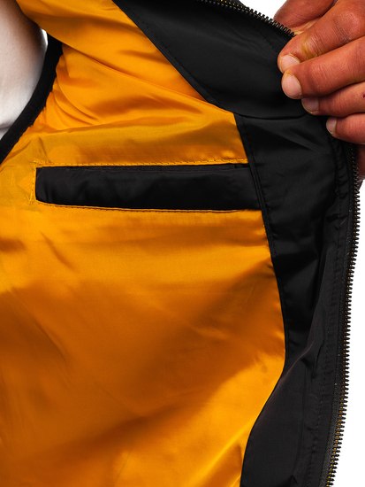 Vastag steppelt férfi mellény kapucnival fekete színben Bolf 7129