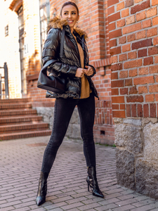 Steppelt téli női dzseki kapucnival fekete-barna színben Bolf 5M773A