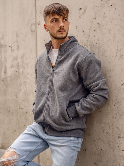 Antracit állógalléros nyitható férfi pulcsi Bolf B2002A