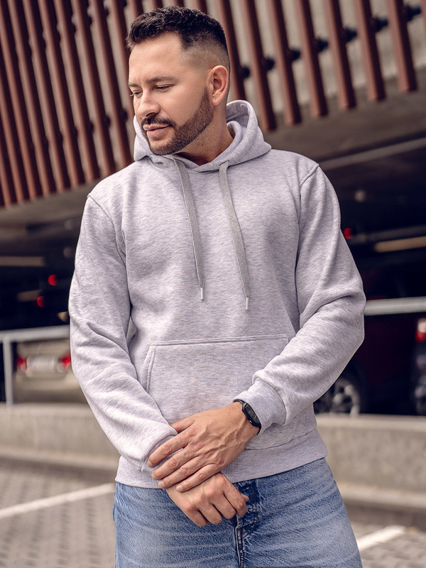 Kenguru típusú férfi pulcsi kapucnival világosszürke színben Bolf 1004