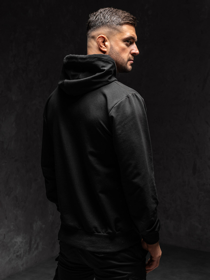 Mintás férfi pulcsi kapucnival fekete színben Bolf 6141