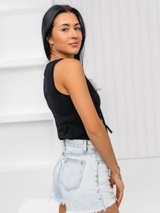 Fekete női ujjatlan póló applikációval Bolf 96T656