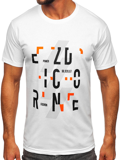 Mintás férfi pamut póló fehér színben Bolf 14752