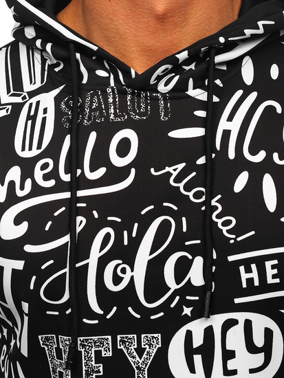 Fekete színű kapucnis kenguruzsebes férfi melegítőfelső mintával Bolf 8B1150