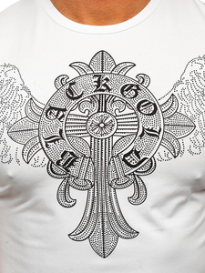 Fehér színű férfi póló strasszköves mintával Bolf MT3037