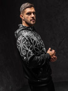 Fekete cipzáros férfi pulóver kapucnival Bolf 27B8122A1