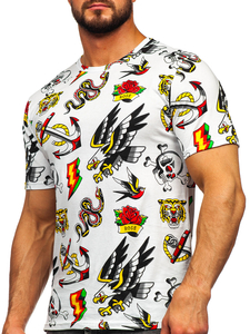 Fehér színű férfi pamut póló mintával Bolf 14962