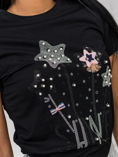 Fekete női póló applikációval Bolf 96T620