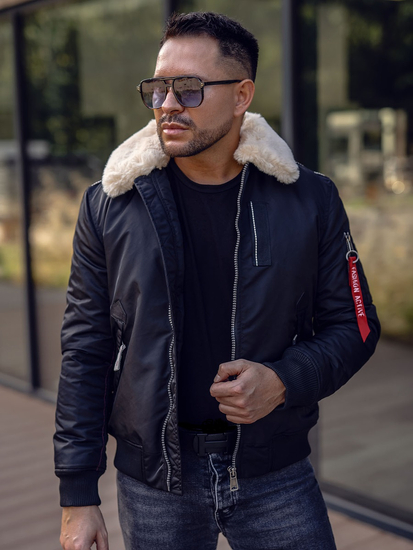 Átmeneti férfi pilóta dzseki fekete Bolf EX1787