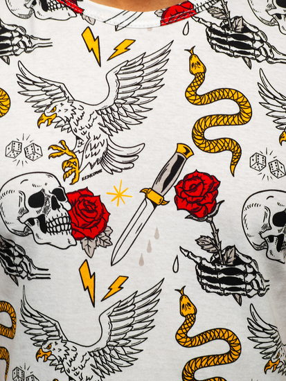 Mintás férfi póló fehér színben Bolf 14900