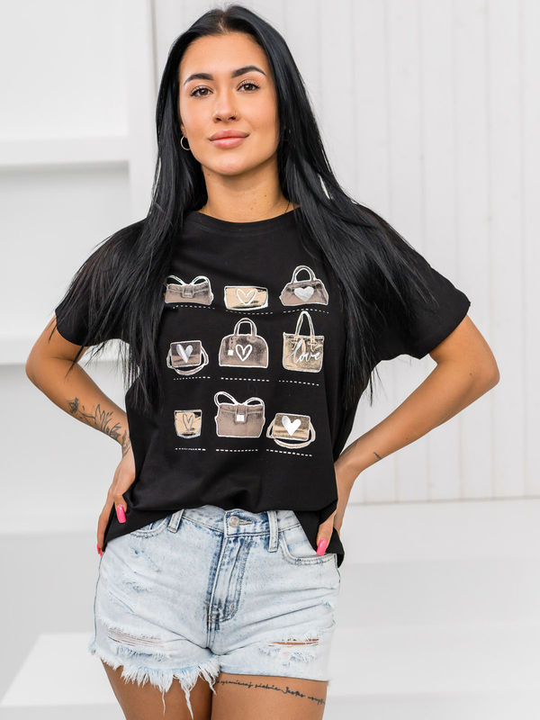 Fekete női póló mintával Bolf 95T2531