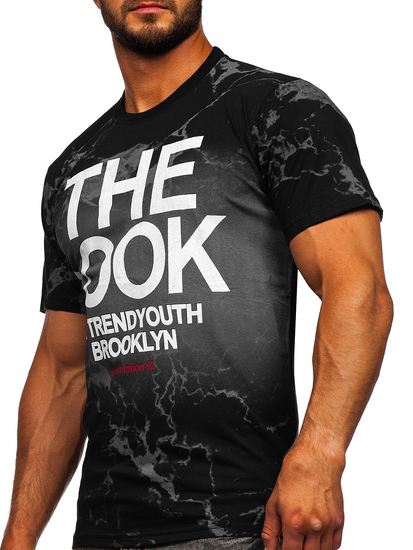 Fekete színű férfi pamut póló mintával Bolf 627-1