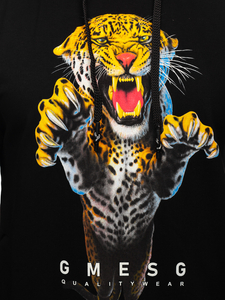 Mintás férfi pulcsi kapucnival fekete színben Bolf 6139