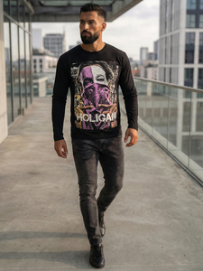 Fekete színű mintás hosszú ujjú férfi felső Bolf 146749