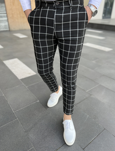 Kockás férfi chino vászonnadrág fekete színben Bolf 0046